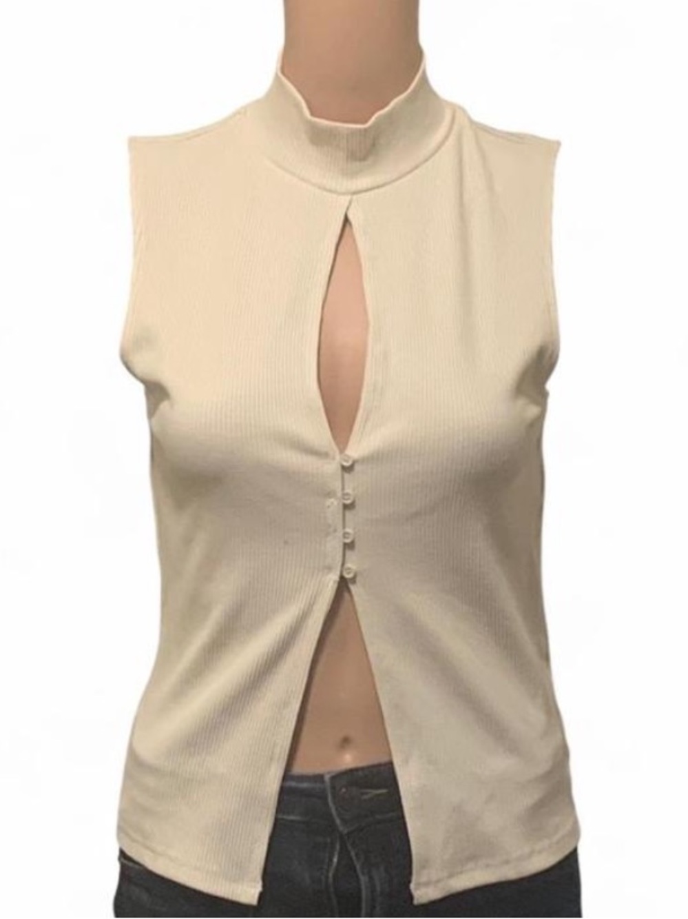 Sleeveless Keyhole Ribbed Top in Cream